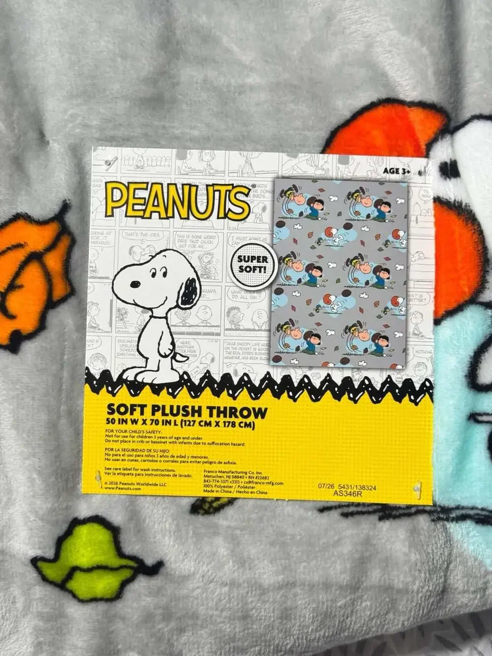 Peanuts Snoopy and Charlie Brown Fall Football Soft Plush Throw Blanket 50x70